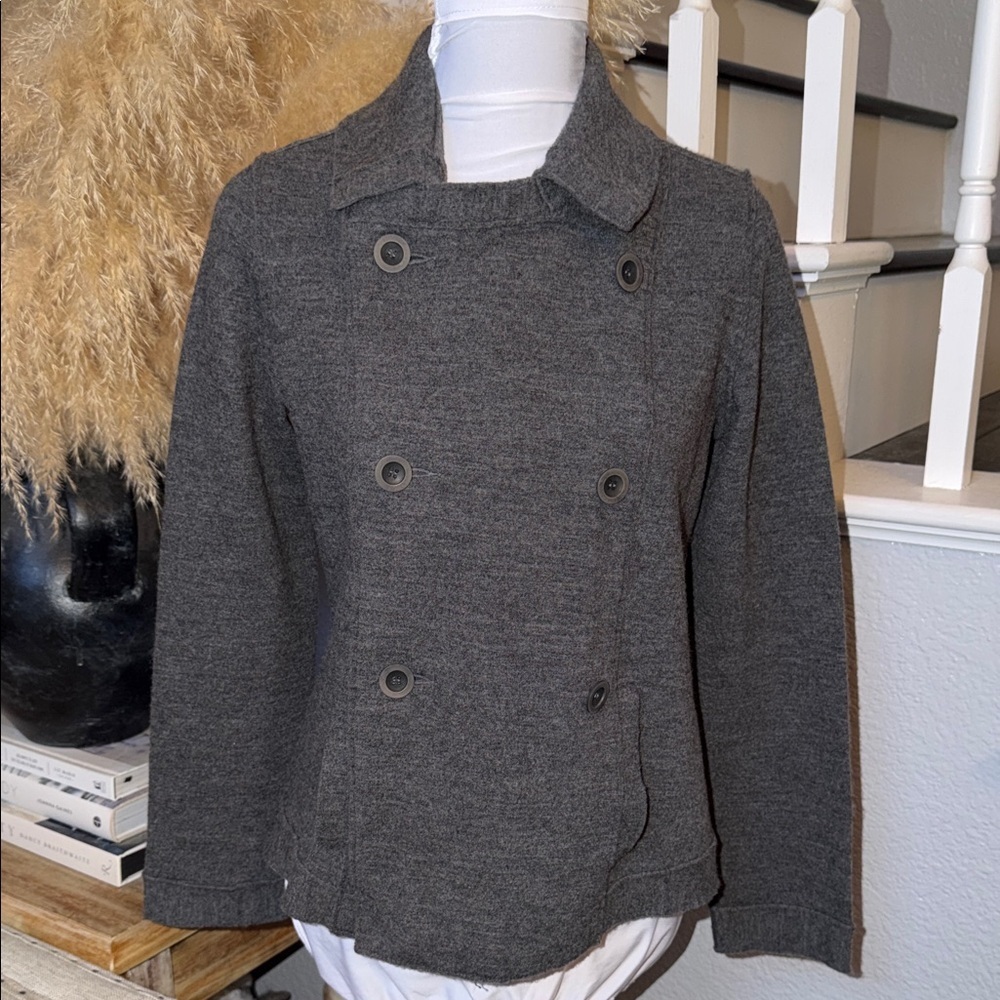 EILEEN FISHER Merino Wool Bark Felted Double-knit Pea Jacket Size Small